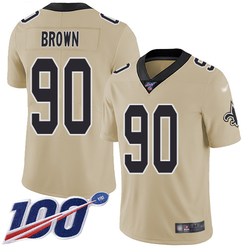 Men New Orleans Saints Limited Gold Malcom Brown Jersey NFL Football #90 100th Season Inverted Legend Jersey